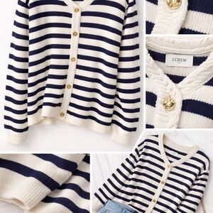 J. Crew Women's Navy and Cream Striped Cardigan